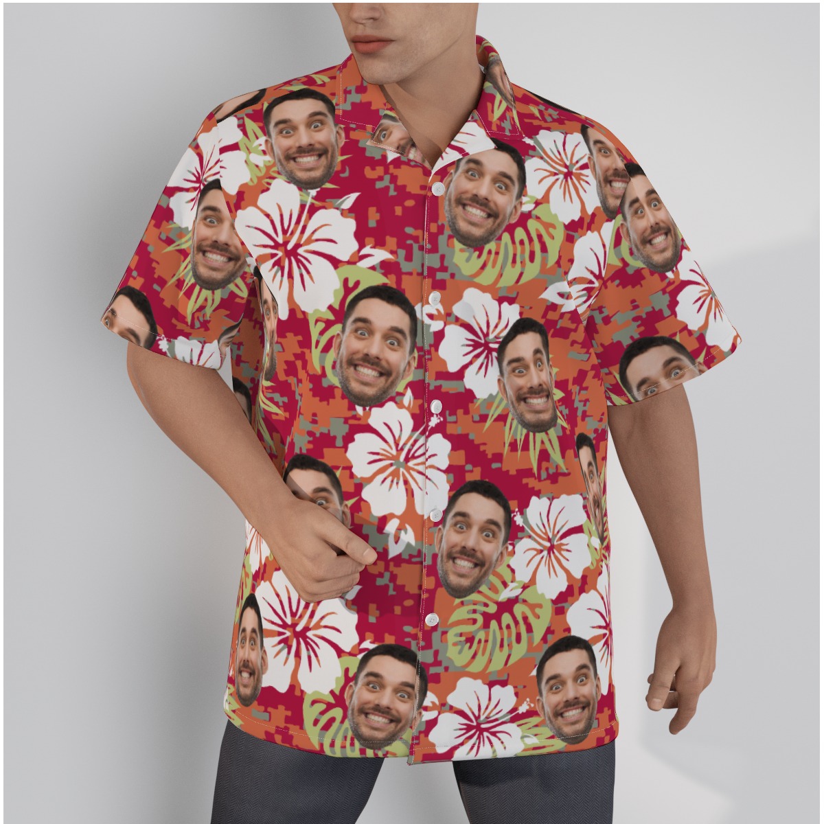 Camouflage Floral Custom Face Hawaiian Shirt - variant image 1