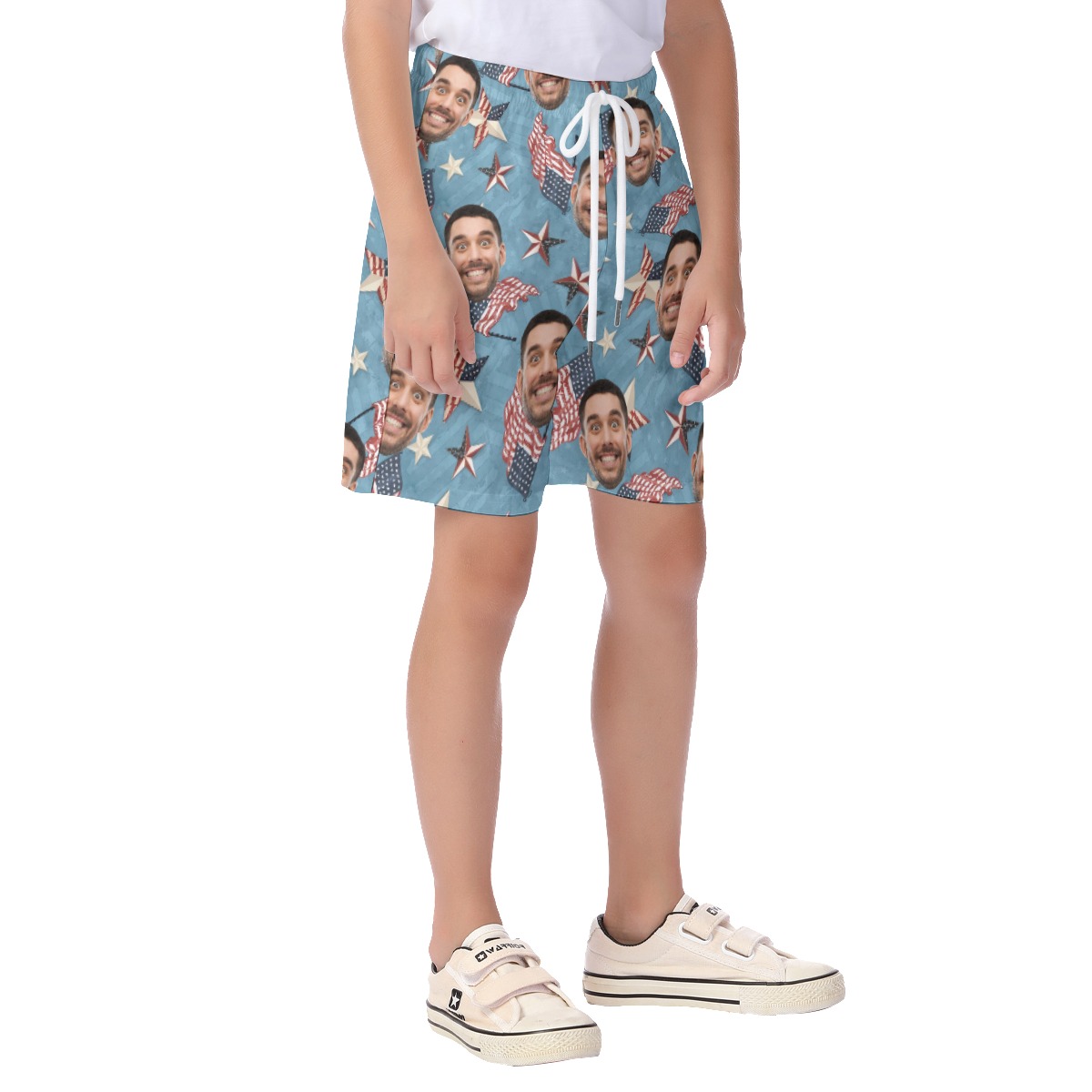 Cute Custom Face American Flag Hawaiian Summer Shorts For Kids