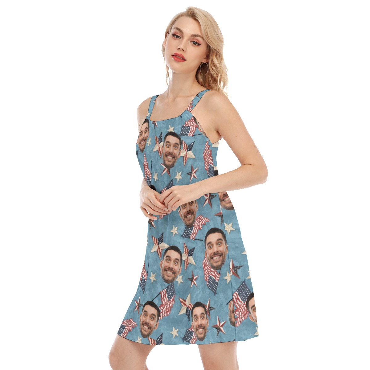 Funny Custom Face American Flag Women's Hawaiian Cami Dress