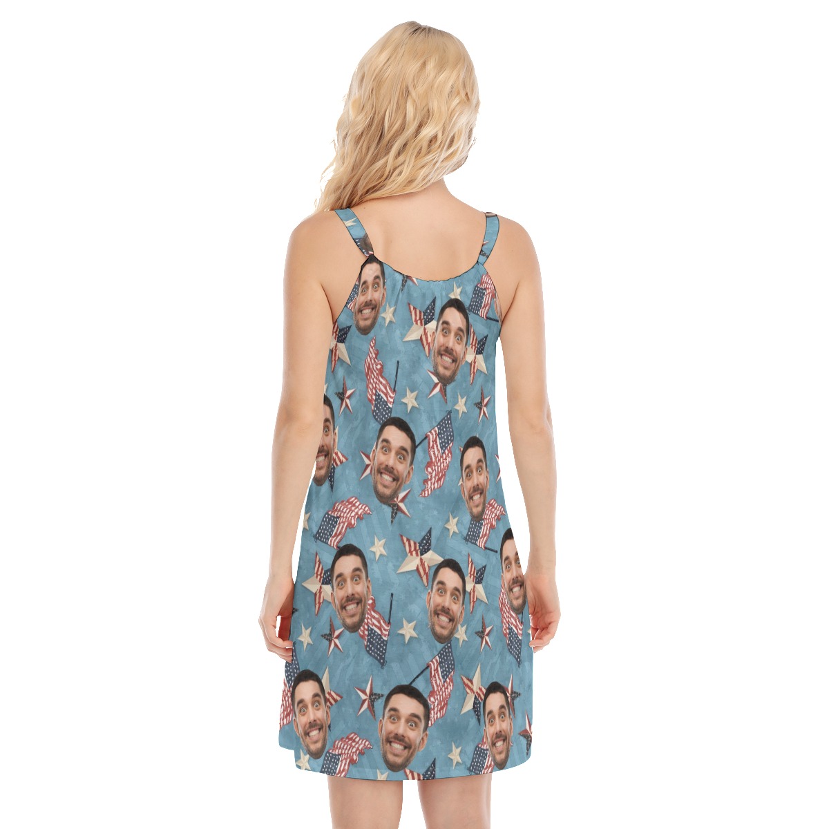 Funny Custom Face American Flag Women's Hawaiian Cami Dress