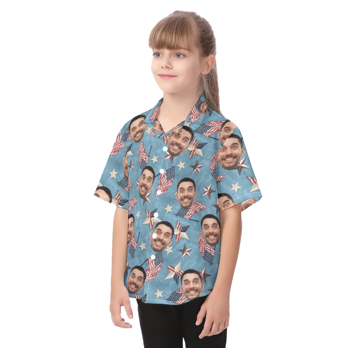Cute American Flag Kids' Hawaiian Shirt With Custom Face