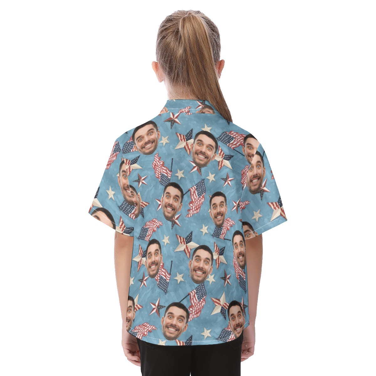 Cute American Flag Kids' Hawaiian Shirt With Custom Face