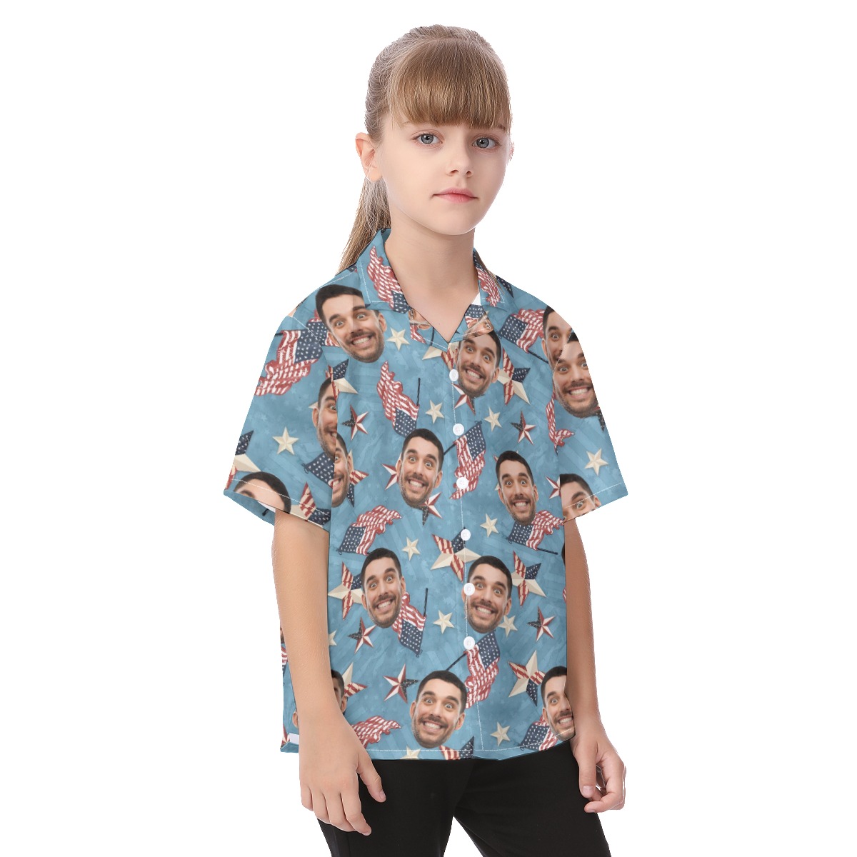 Cute American Flag Kids' Hawaiian Shirt With Custom Face