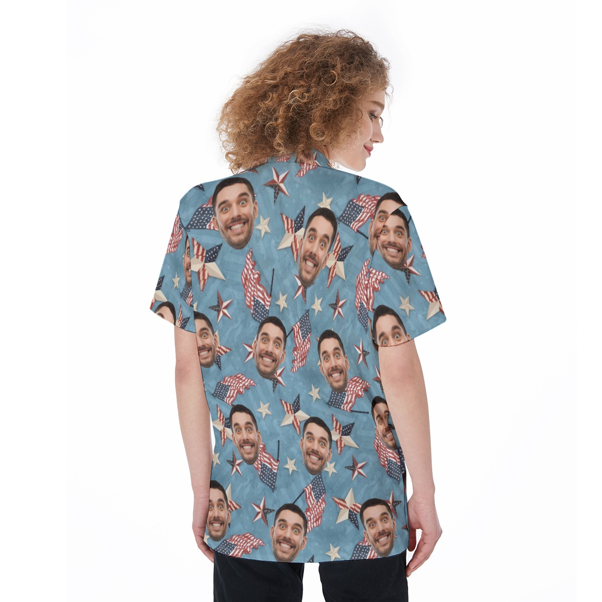 American Flag Custom Face Women's Hawaiian Shirt