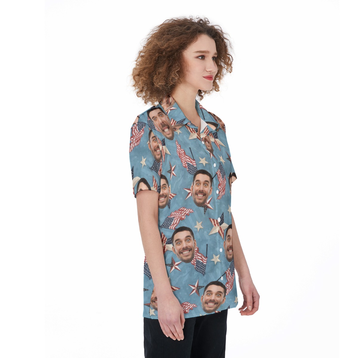 American Flag Custom Face Women's Hawaiian Shirt