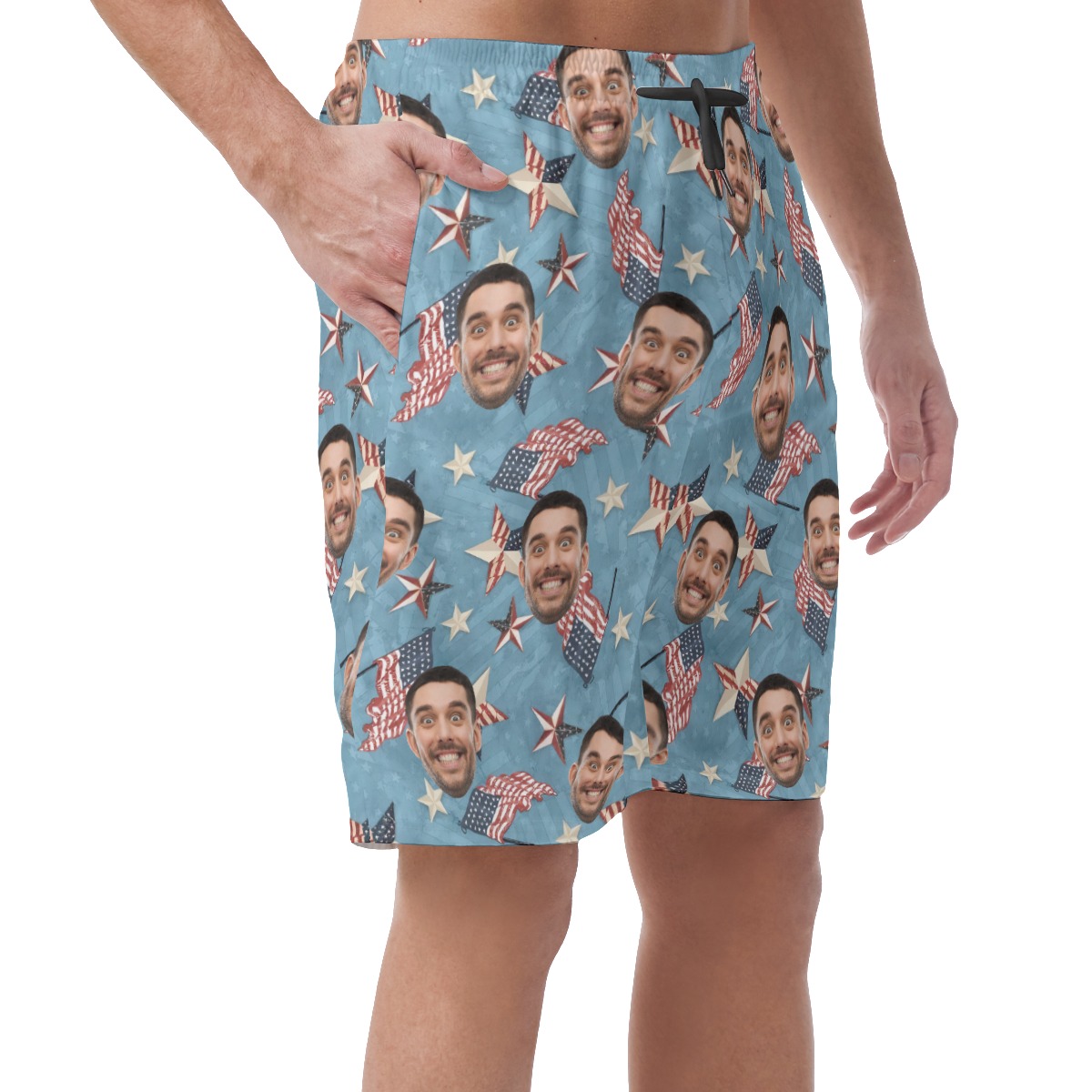 American Flag Custom Face Hawaiian Summer Shorts For Men
