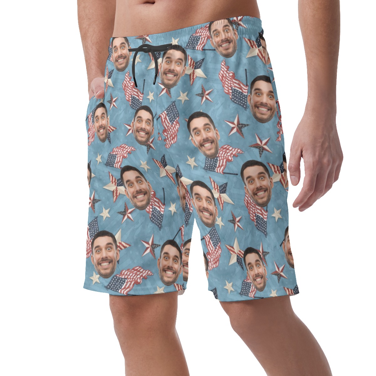 American Flag Custom Face Hawaiian Summer Shorts For Men