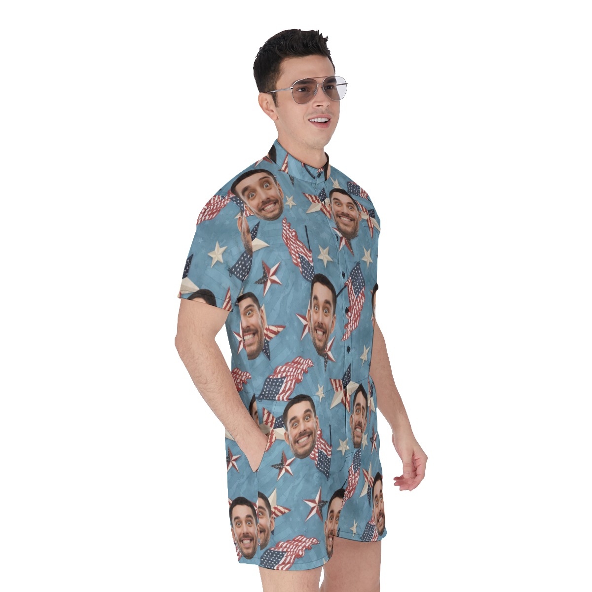 Funny Custom Face American Flag Men's Hawaiian Romper