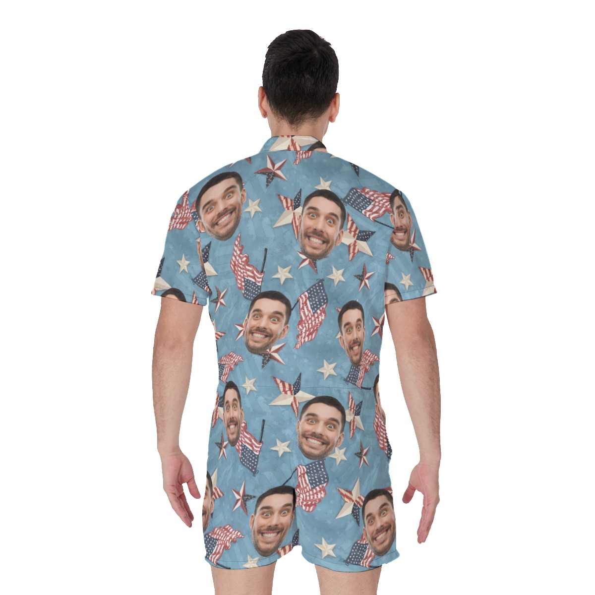 Funny Custom Face American Flag Men's Hawaiian Romper
