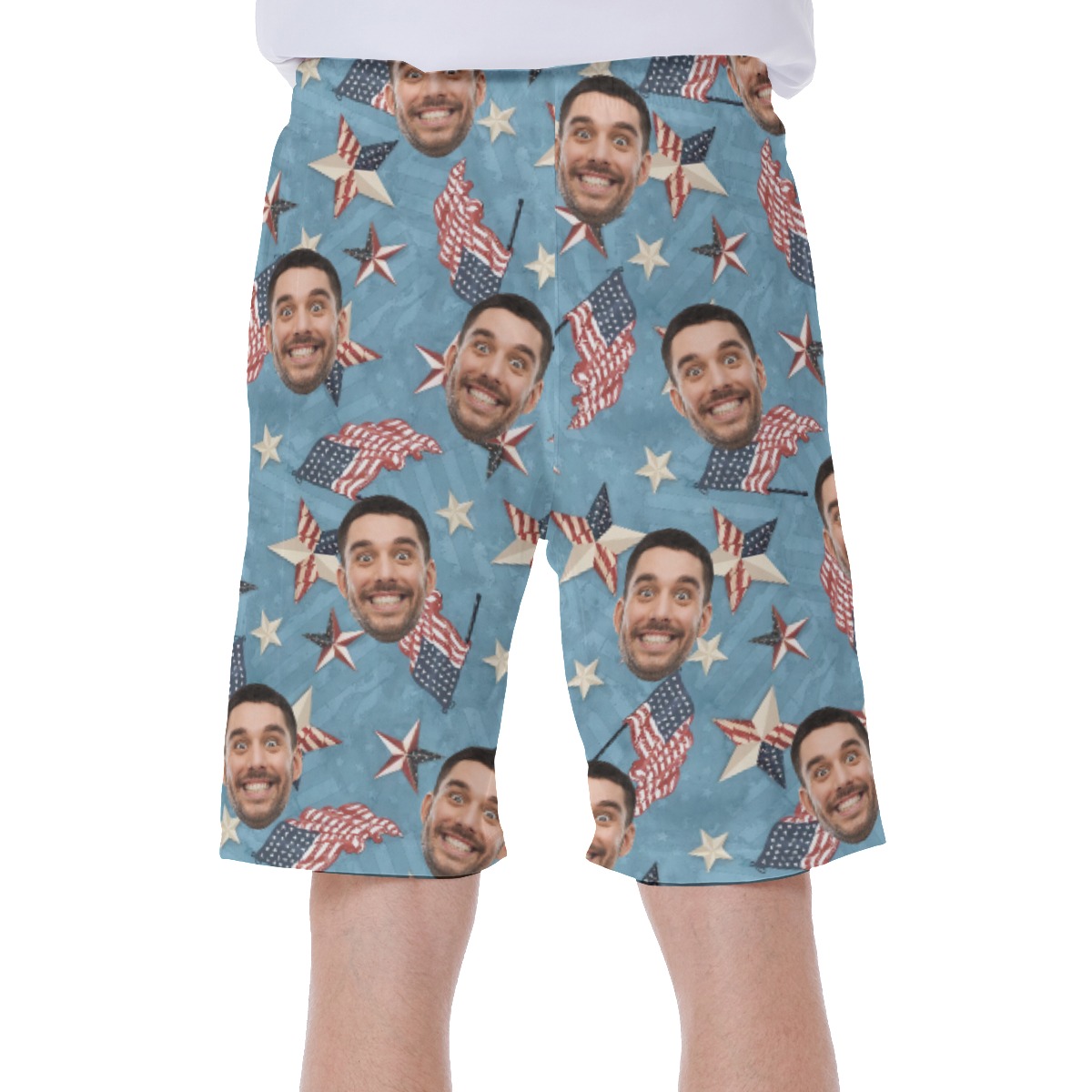 Funny American Flag Hawaiian Swim Trunks With Custom Face