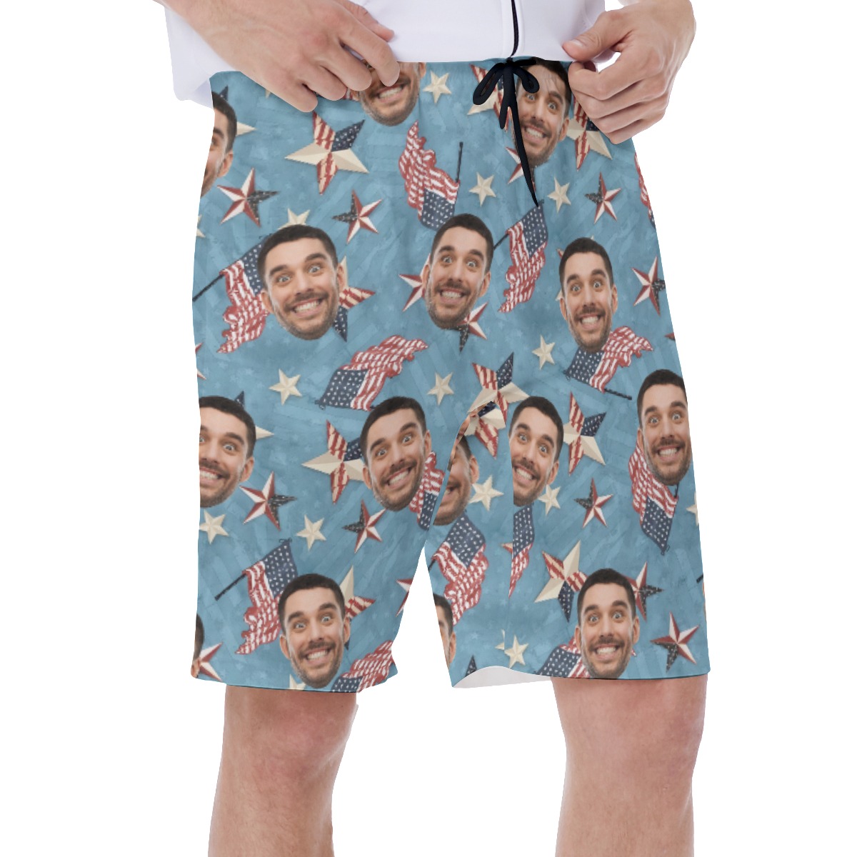 Funny American Flag Hawaiian Swim Trunks With Custom Face