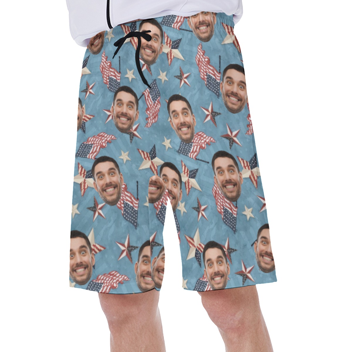 Funny American Flag Hawaiian Swim Trunks With Custom Face
