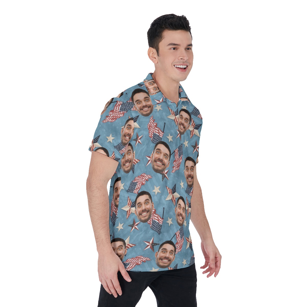 American Flag Custom Face Hawaiian Golf Shirt For Men