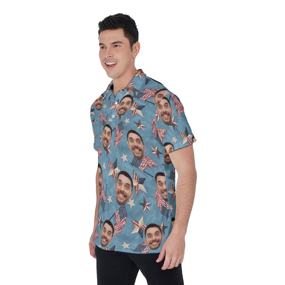 American Flag Custom Face Hawaiian Golf Shirt For Men