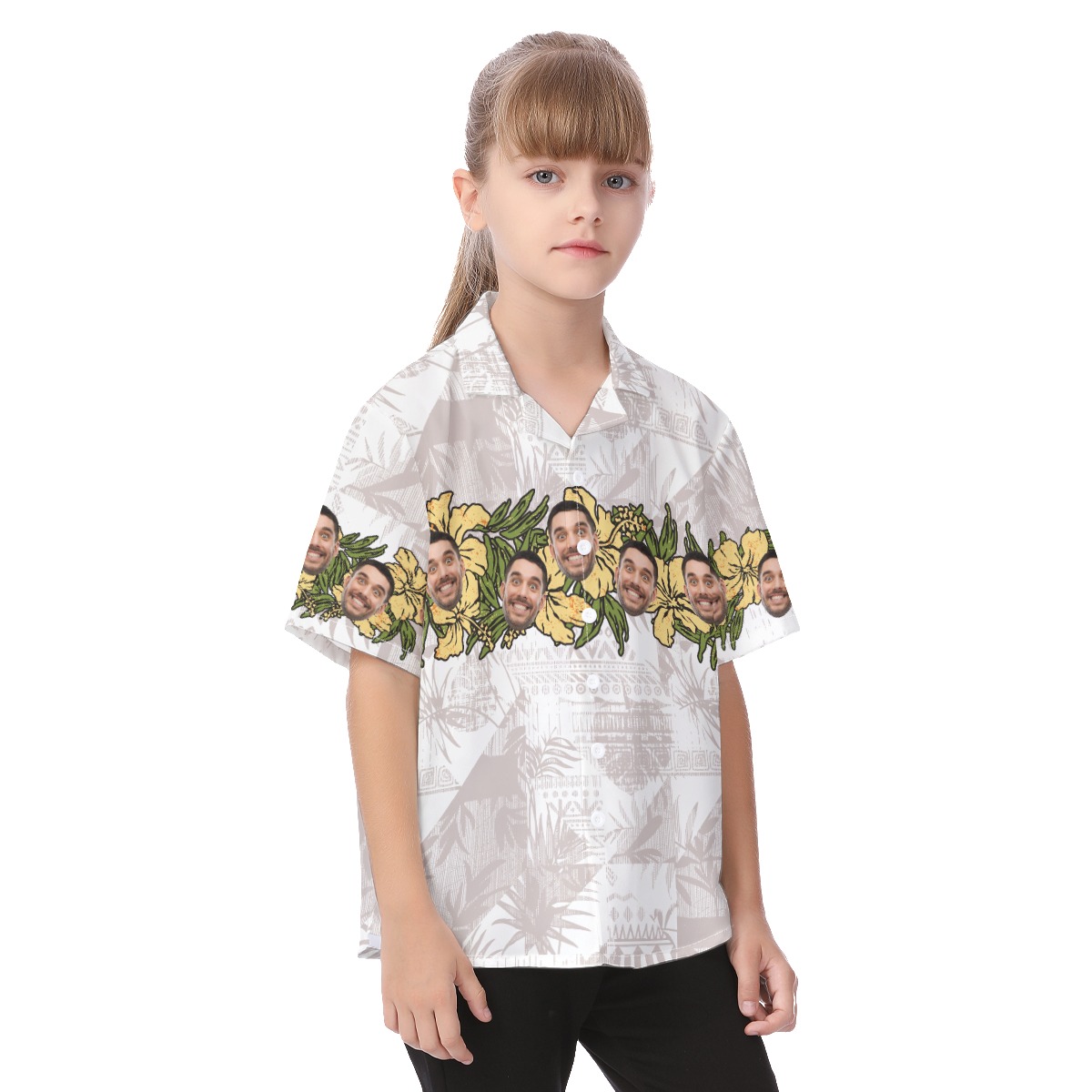 Cute Custom Face Floral Vintage Hawaiian Shirt For Kids