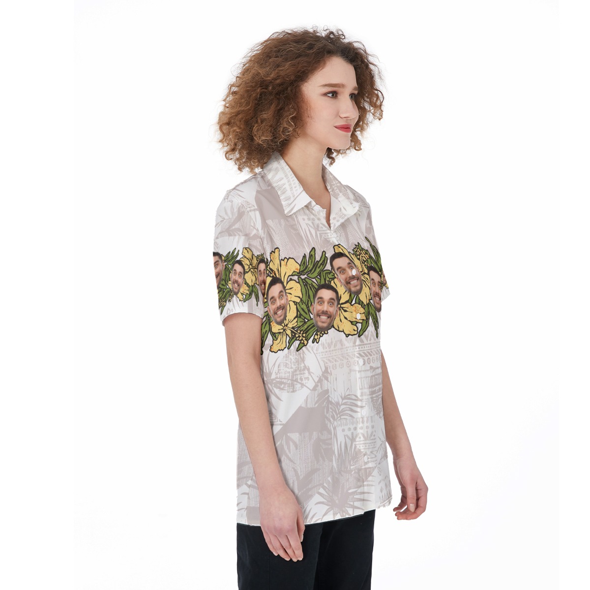 Funny Custom Face Floral Vintage Aloha Shirt For Women