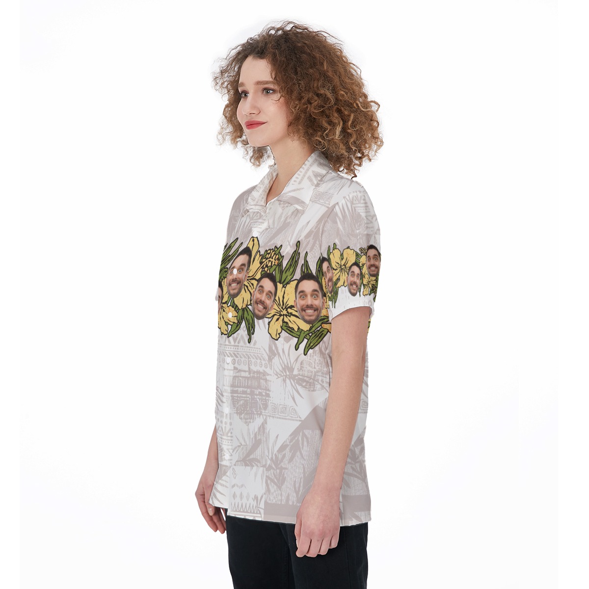 Funny Custom Face Floral Vintage Aloha Shirt For Women