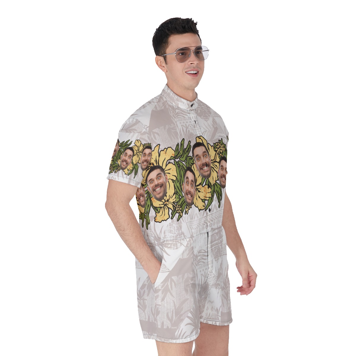 Vintage Hibicus Custom Face Men's Hawaiian Romper