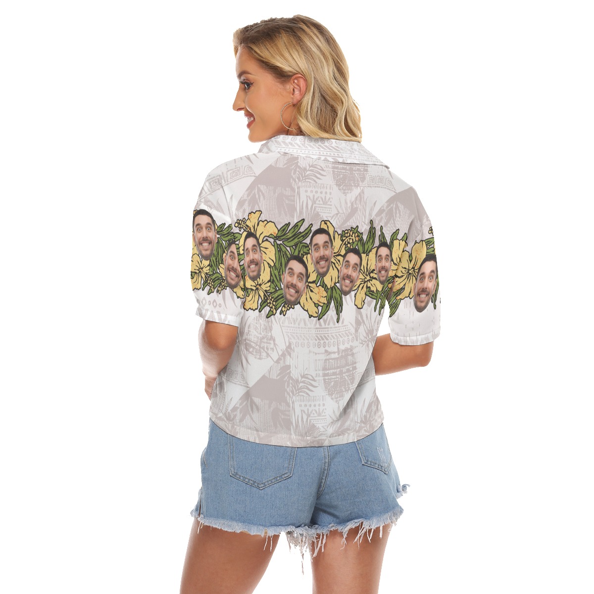 Floral Custom Face Vintage Aloha Crop Top Shirt For Women