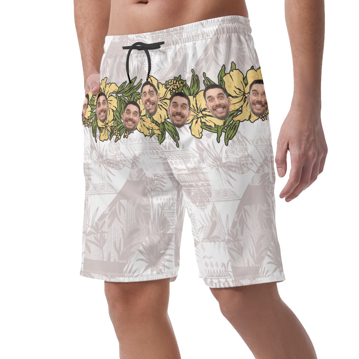 Vintage Hibicus Custom Face Hawaiian Beach Shorts For Men