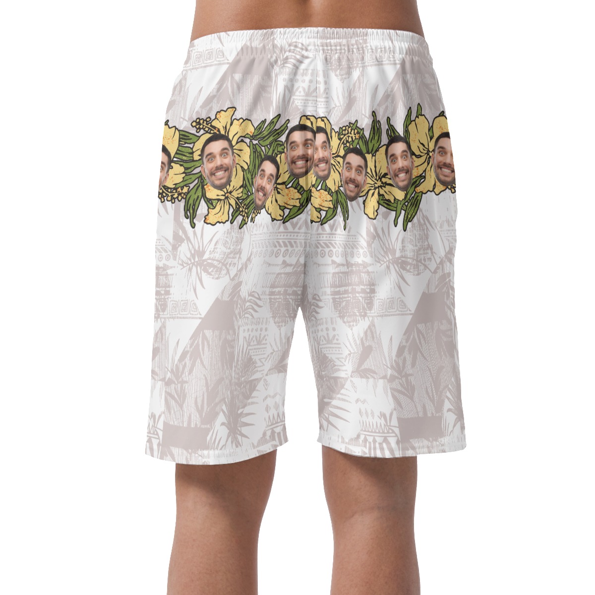 Vintage Hibicus Custom Face Hawaiian Beach Shorts For Men