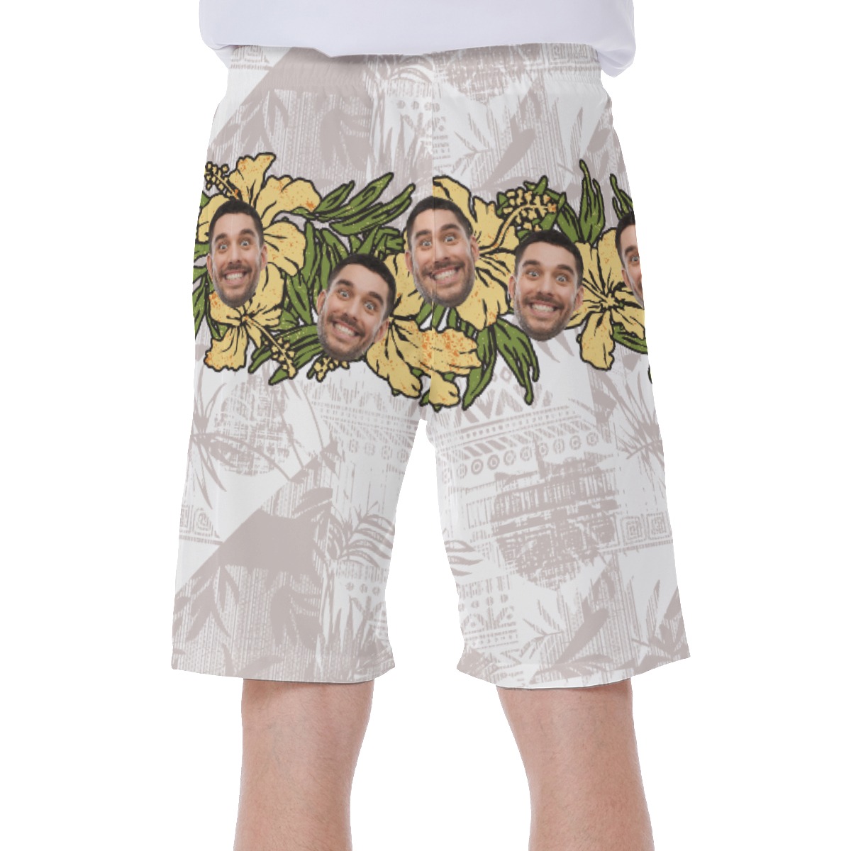Funny Vintage Floral Hawaiian Swim Trunks With Custom Face