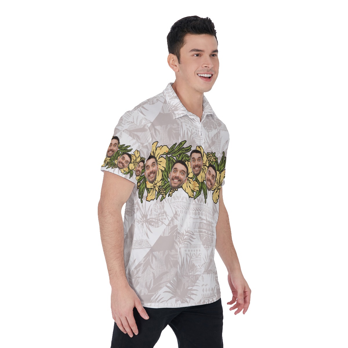 Vintage Floral Custom Face Men's Hawaiian Polo Shirt