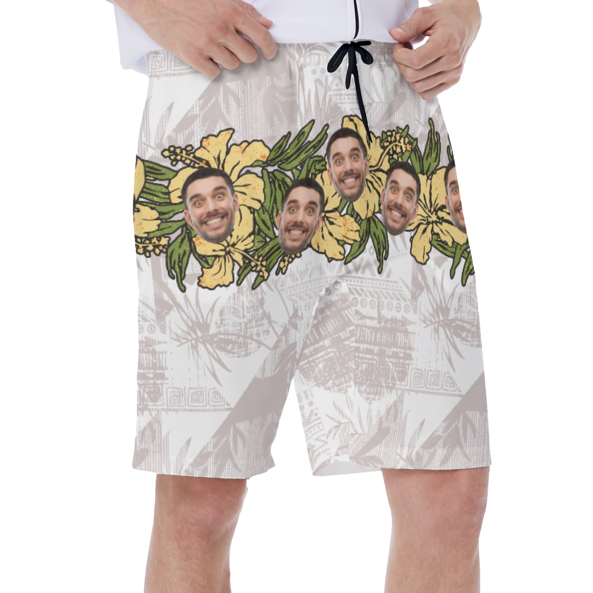 Funny Vintage Floral Hawaiian Swim Trunks With Custom Face