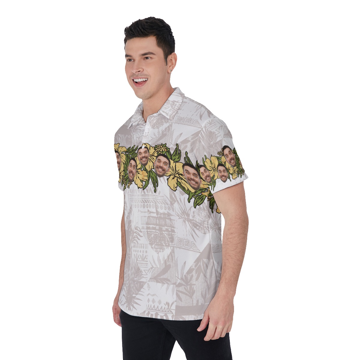 Vintage Floral Custom Face Men's Hawaiian Polo Shirt