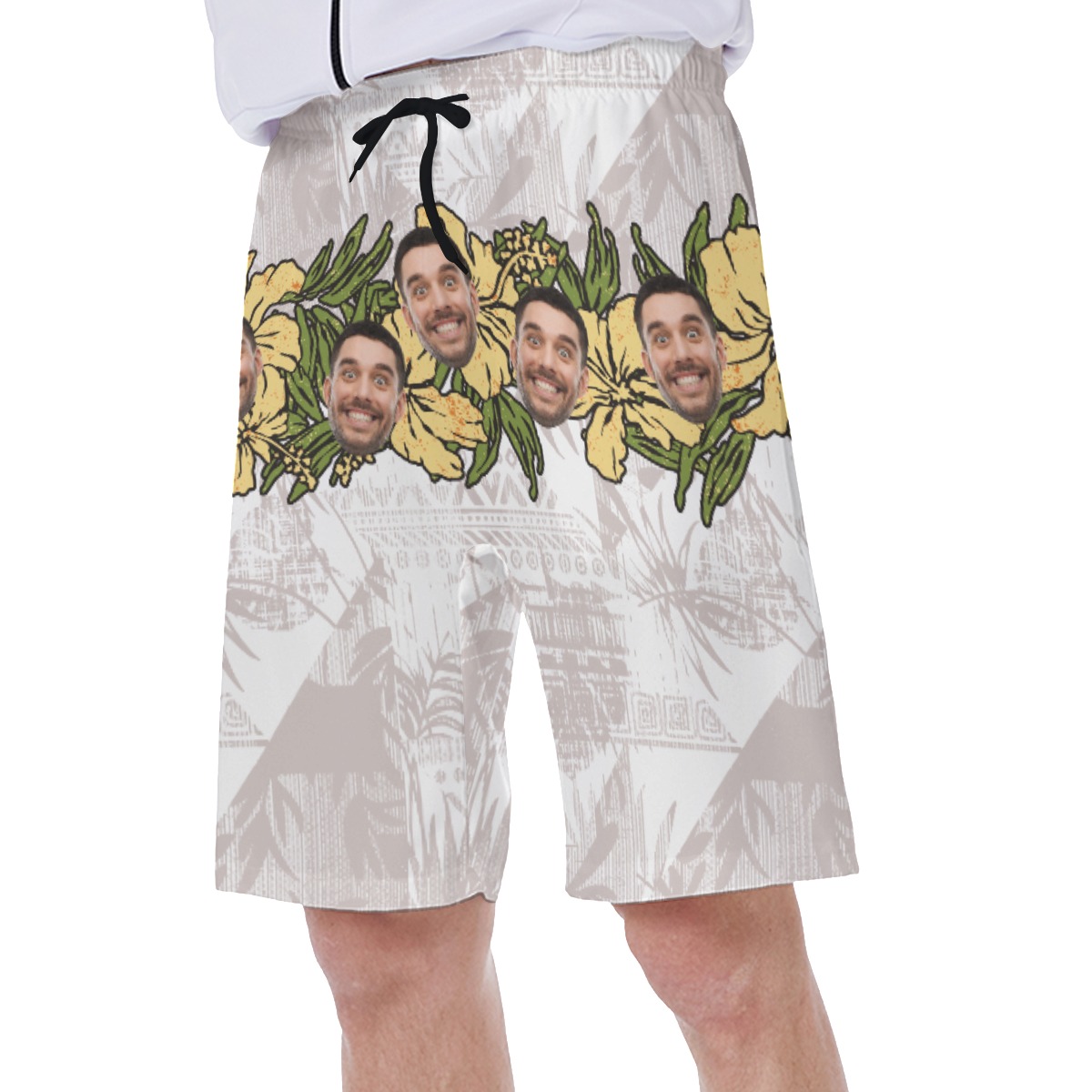 Funny Vintage Floral Hawaiian Swim Trunks With Custom Face