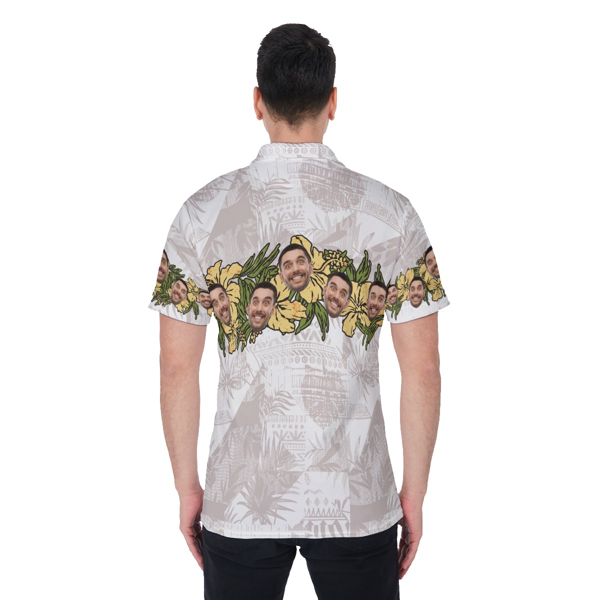 Vintage Floral Custom Face Men's Hawaiian Polo Shirt