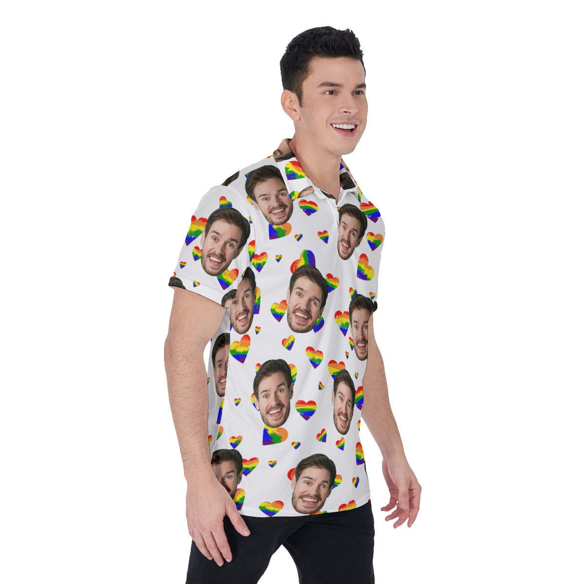 LGBT Heart Collared Polo Shirt With Custom Face