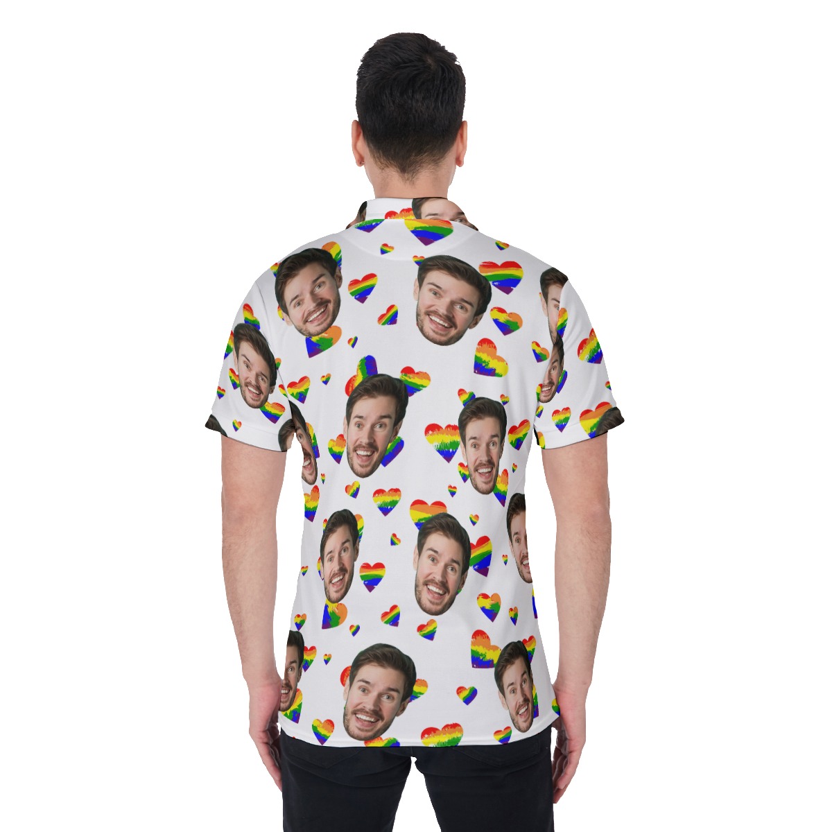 LGBT Heart Collared Polo Shirt With Custom Face