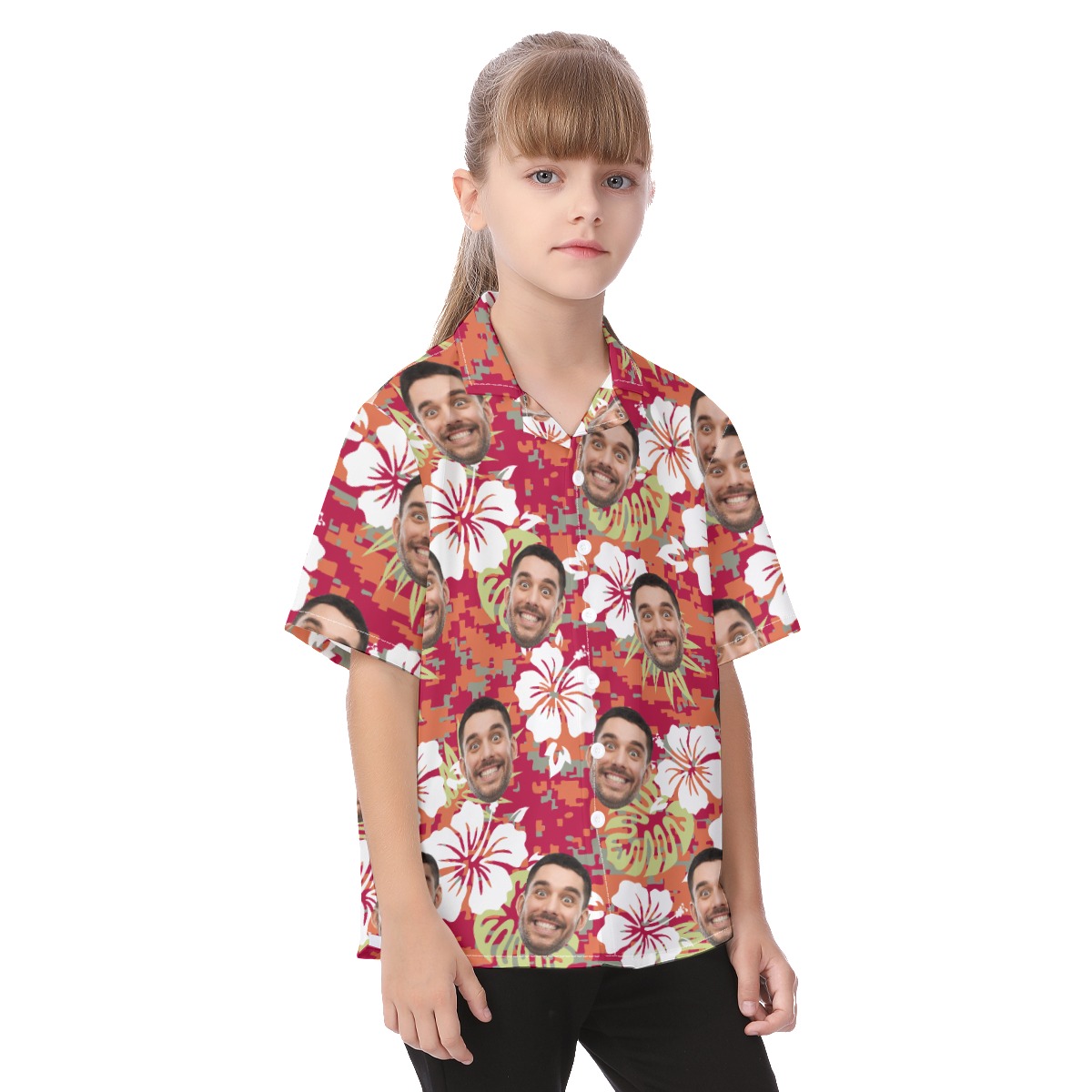 Cute Custom Face Camo Floral Hawaiian Shirt For Kids