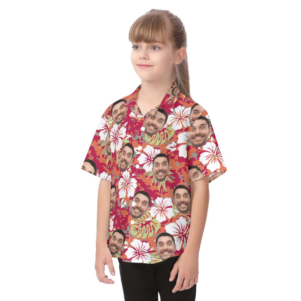 Cute Custom Face Camo Floral Hawaiian Shirt For Kids