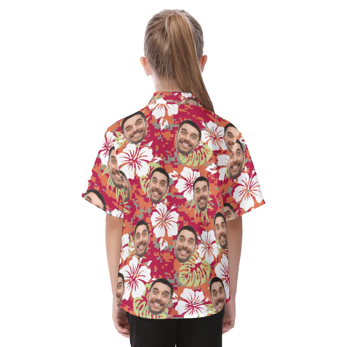 Cute Custom Face Camo Floral Hawaiian Shirt For Kids