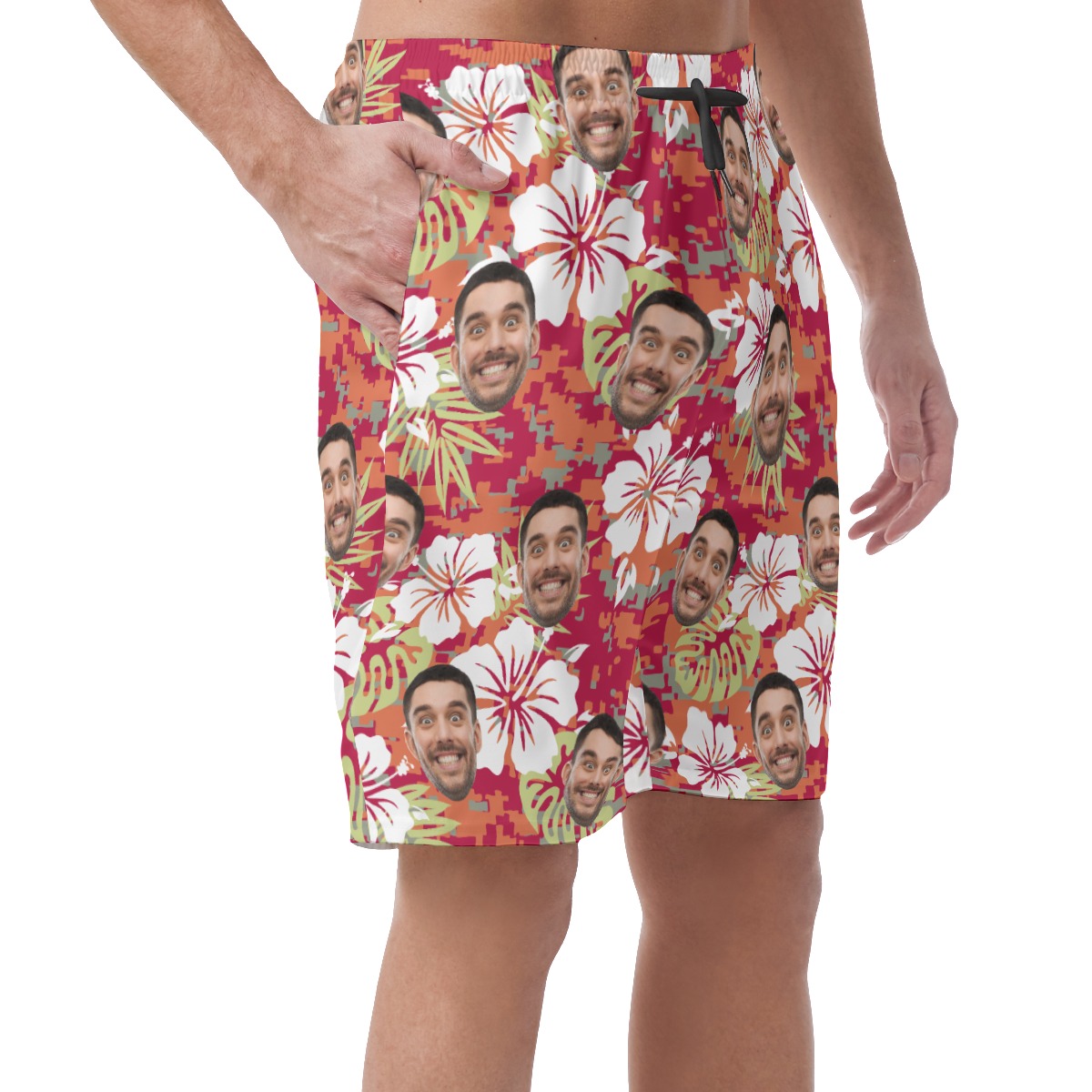 Floral Camouflage Custom Face Hawaiian Beach Shorts For Men