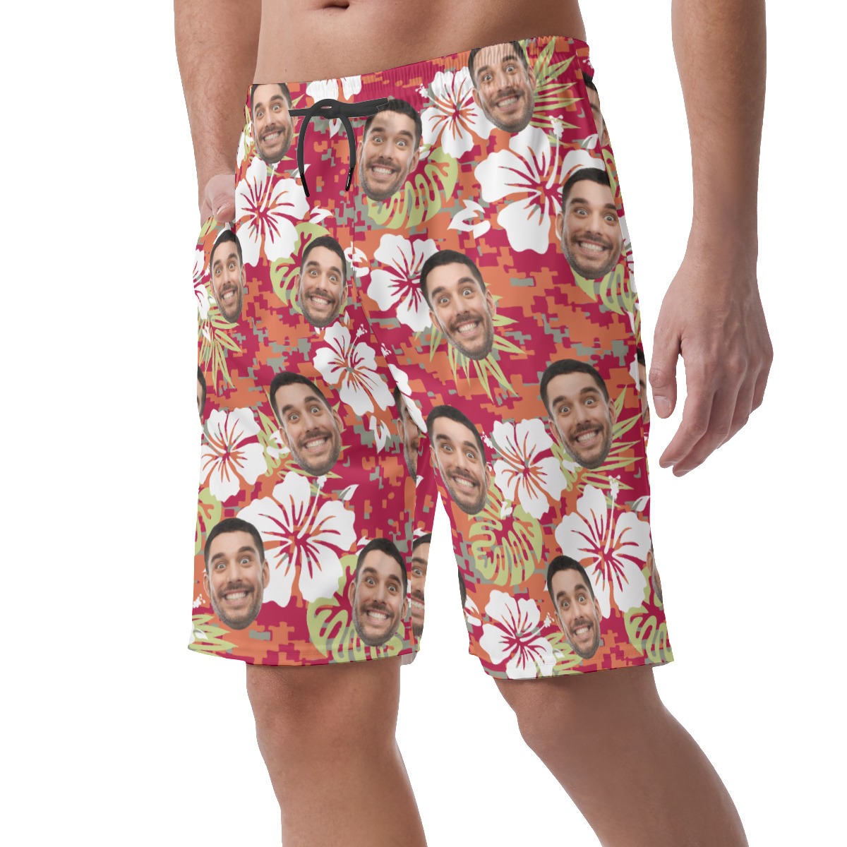 Floral Camouflage Custom Face Hawaiian Beach Shorts For Men