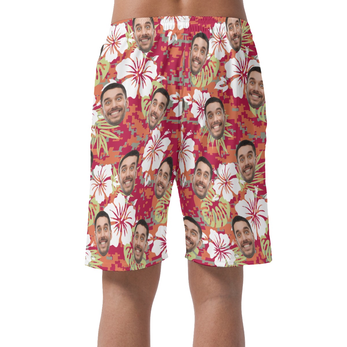 Floral Camouflage Custom Face Hawaiian Beach Shorts For Men