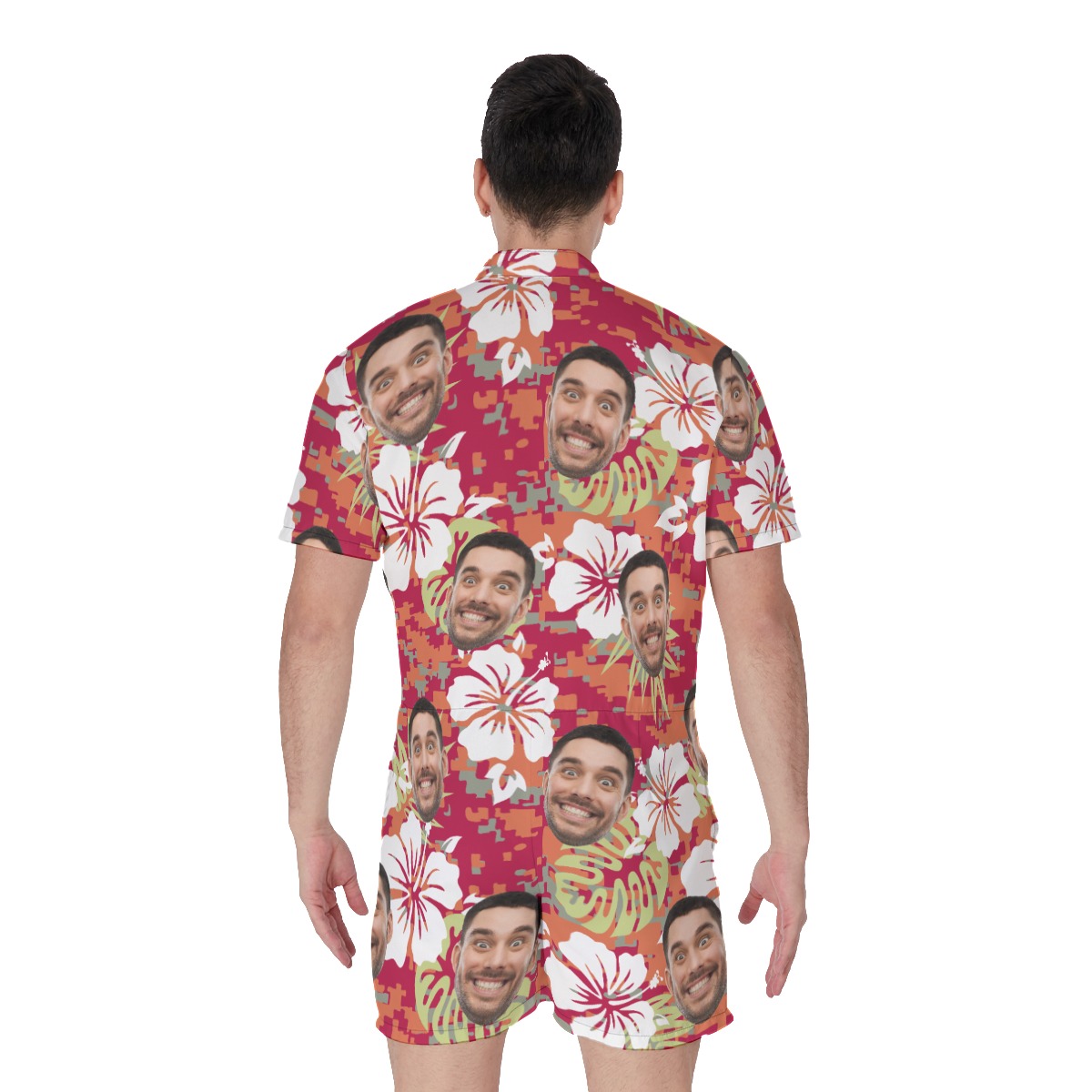 Floral Camo Custom Face Hawaiian Romper For Men