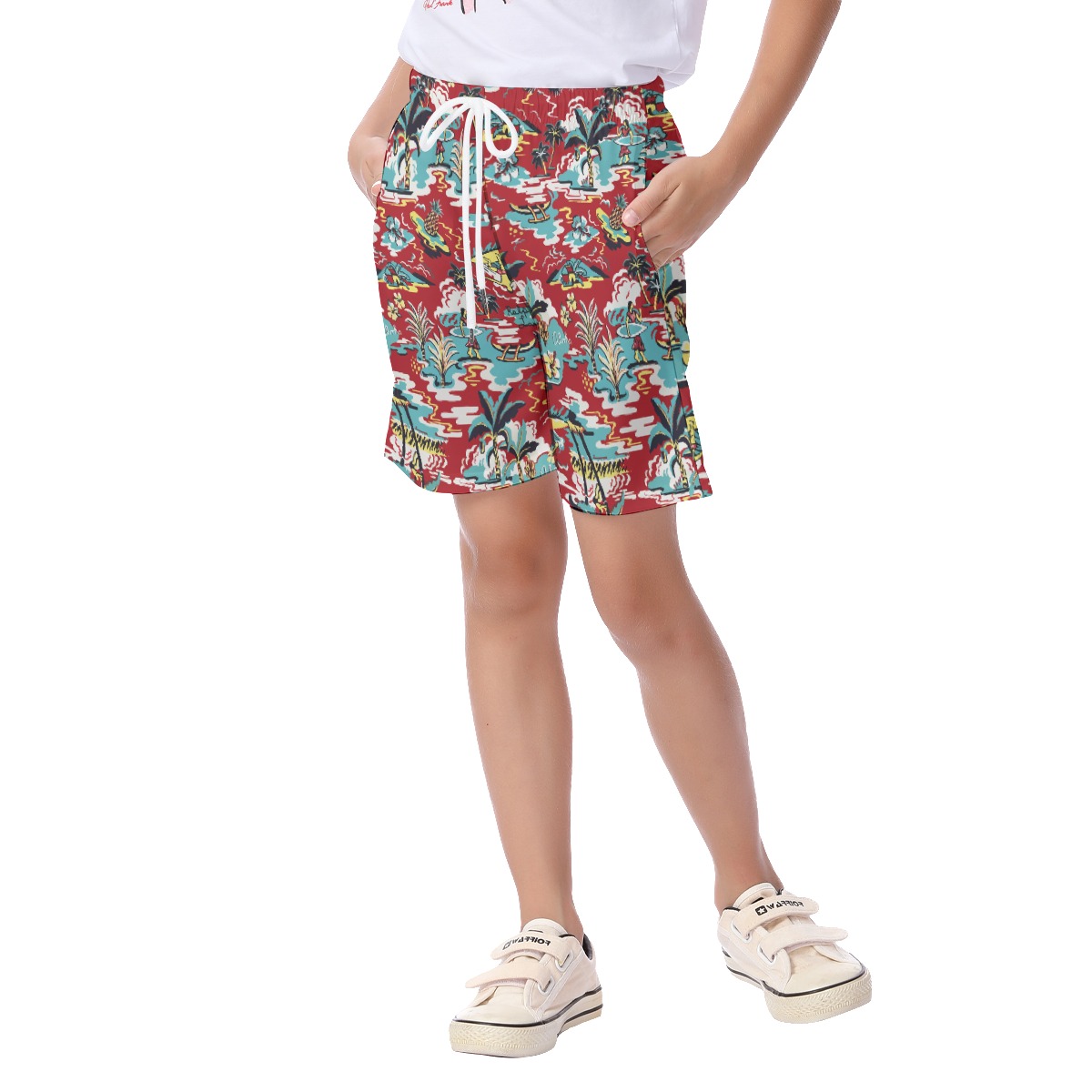 Red Aloha Beach Shorts For Toddlers And Kids