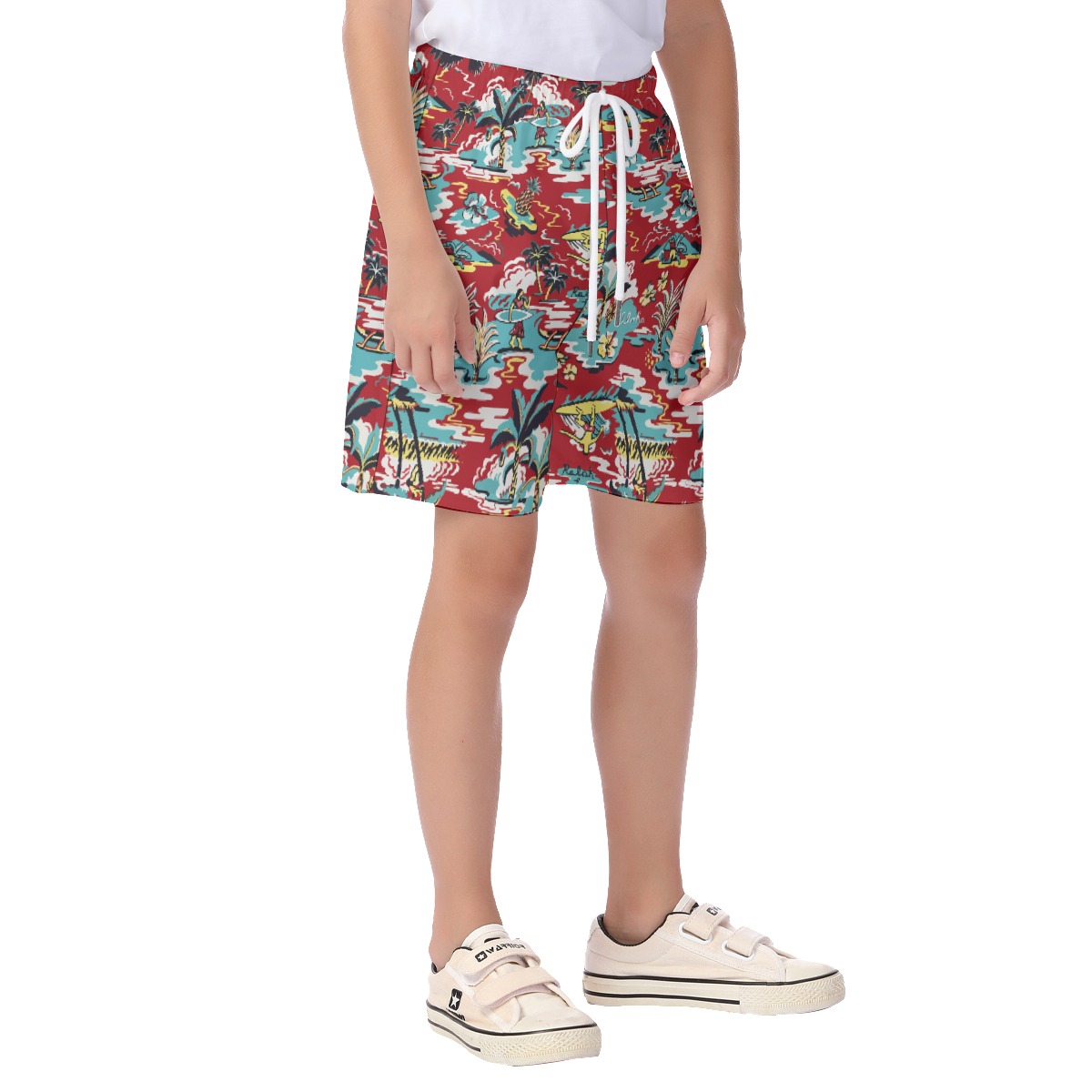 Red Aloha Beach Shorts For Toddlers And Kids