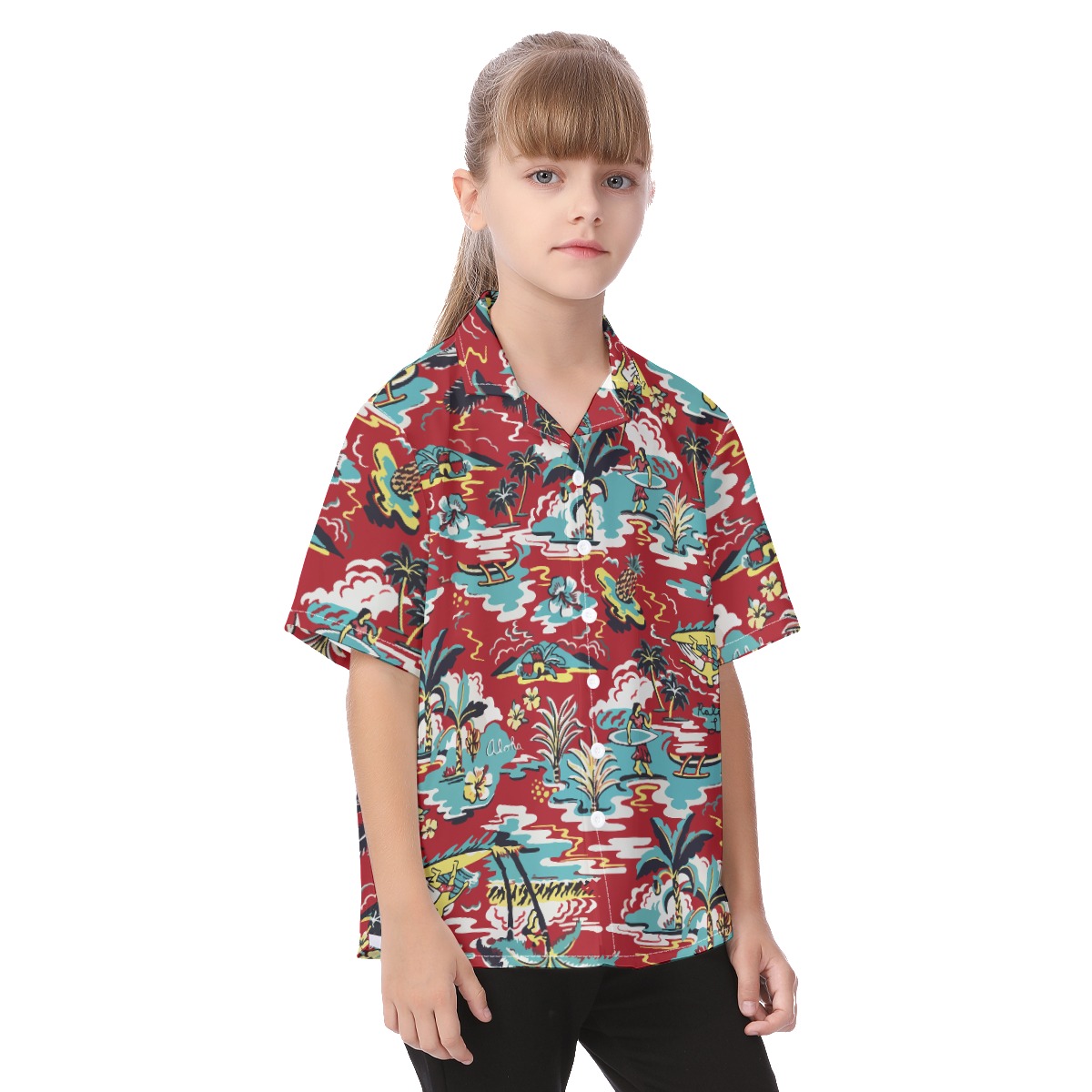 Red Aloha Hawaiian Shirt For Toddler And Kids