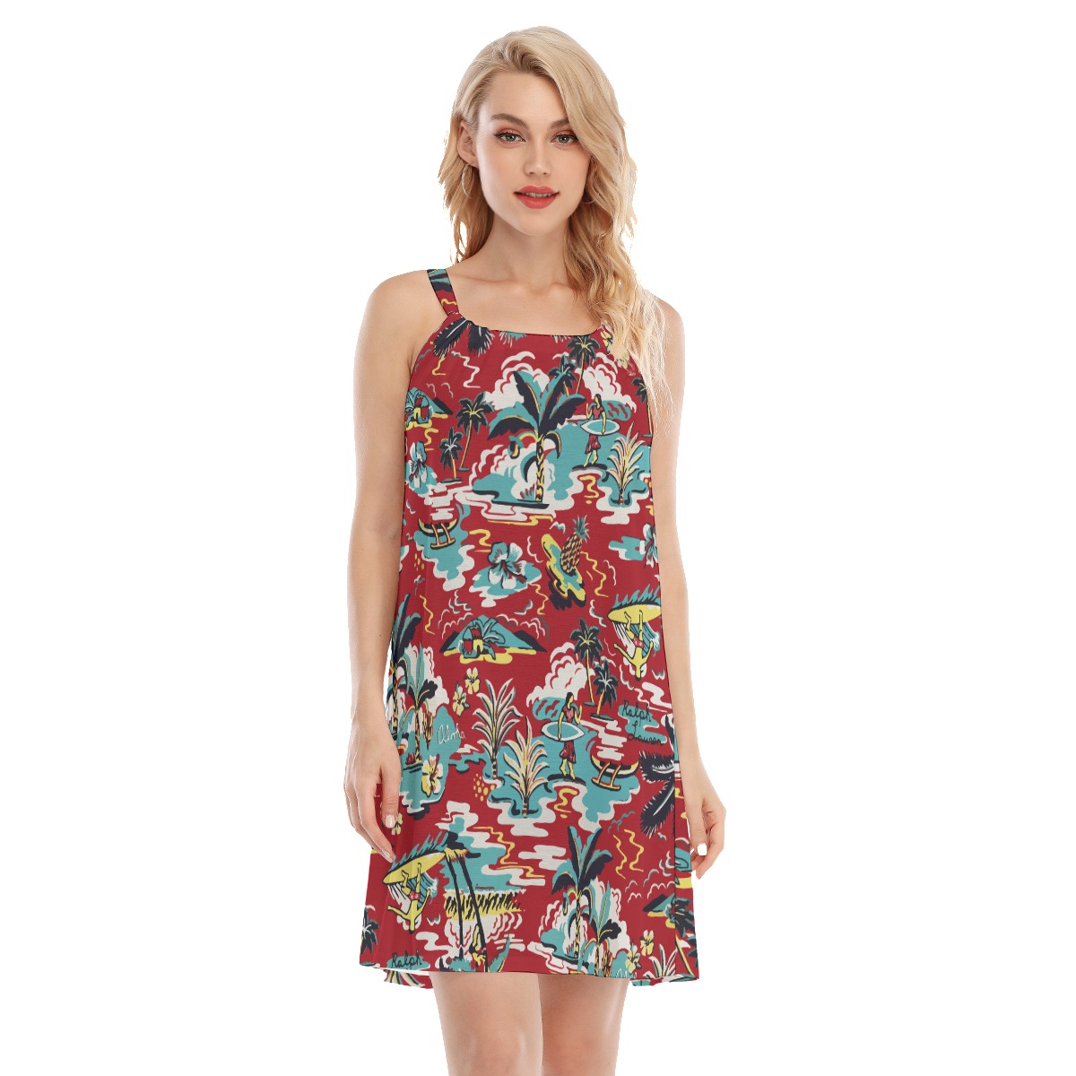 Red Summer Beach Hawaiian Dress For Vacation - variant image 1