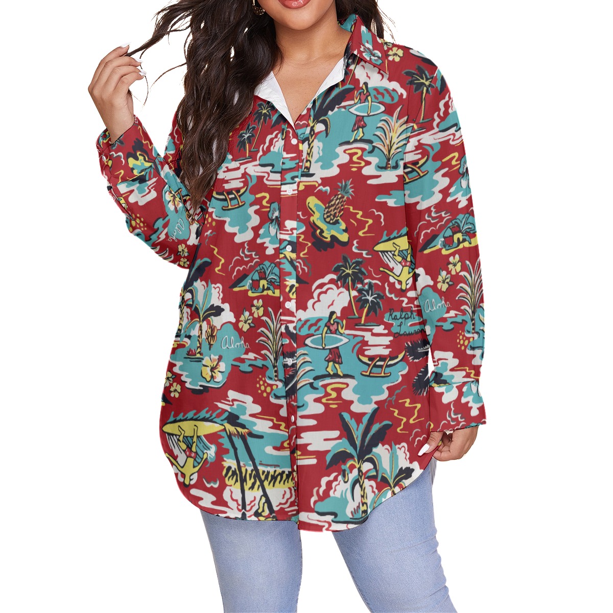 Red Aloha Life Plus Size Hawaiian Shirts For Women - variant image 1