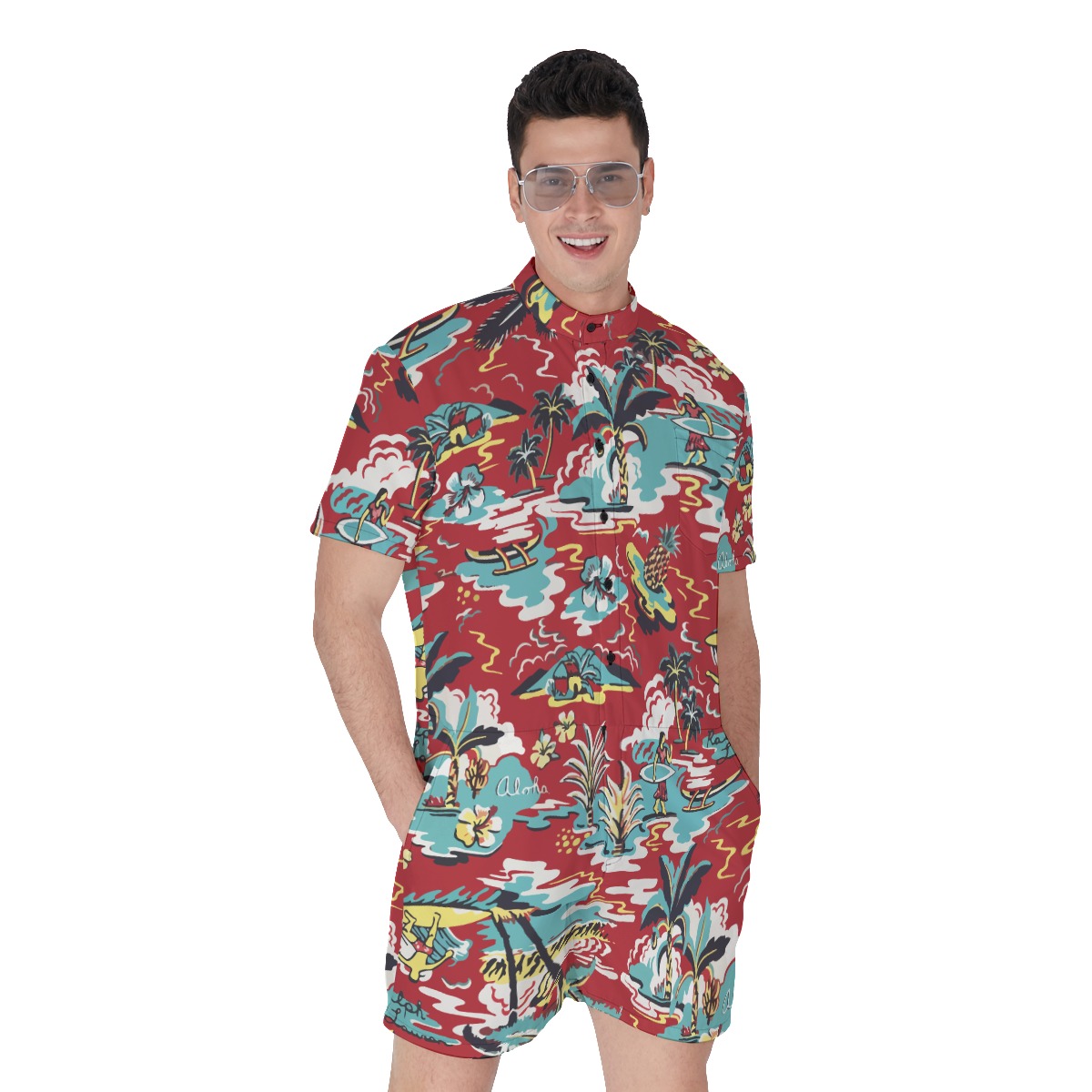 Red Aloha Beach Men's Hawaiian Romper - variant image 1