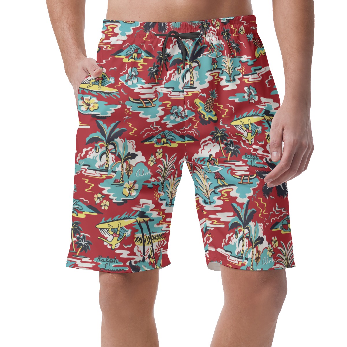 Men's Red Summer Aloha Beach Shorts - variant image 1