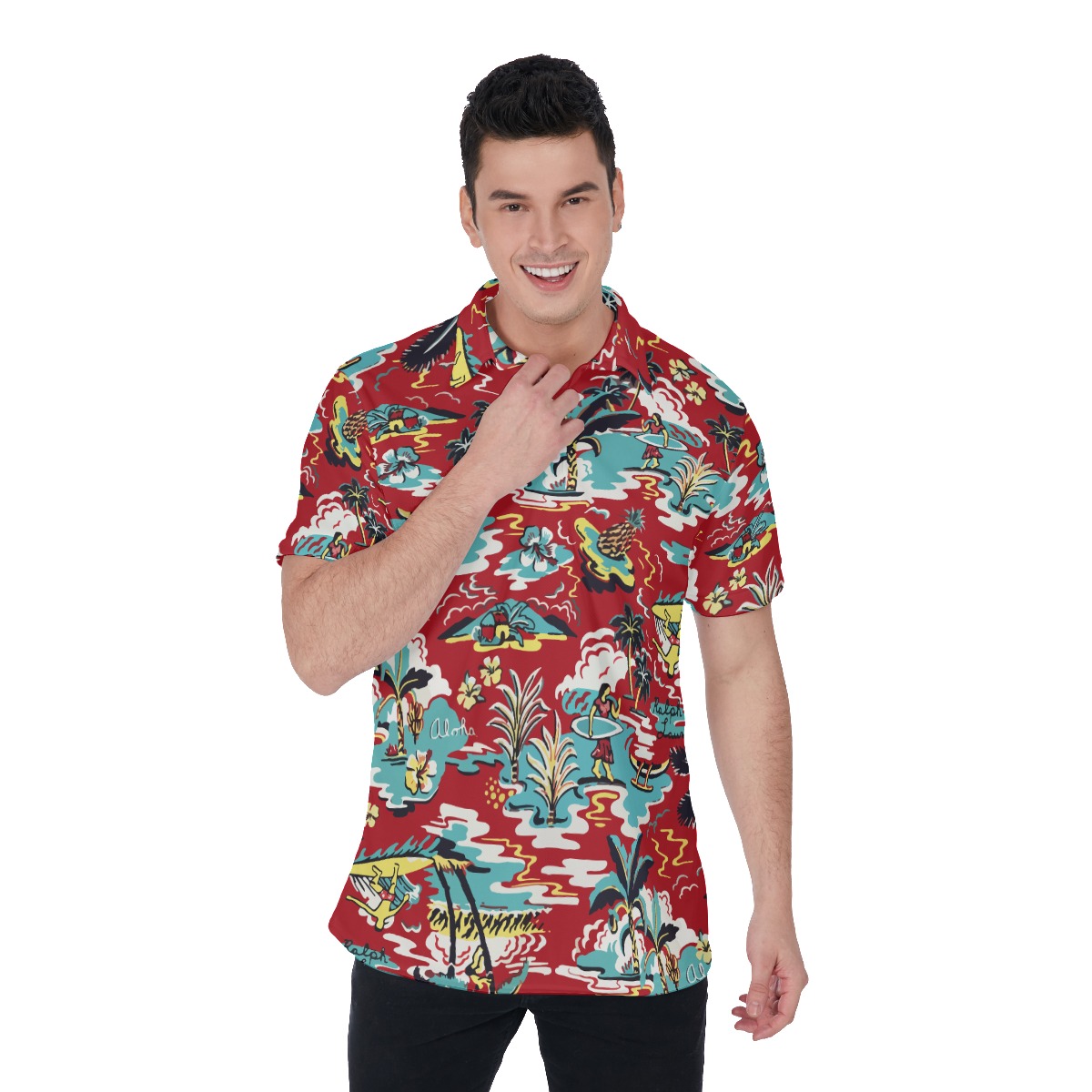Men's Red Hawaiian Polo Shirt For Summer - variant image 1