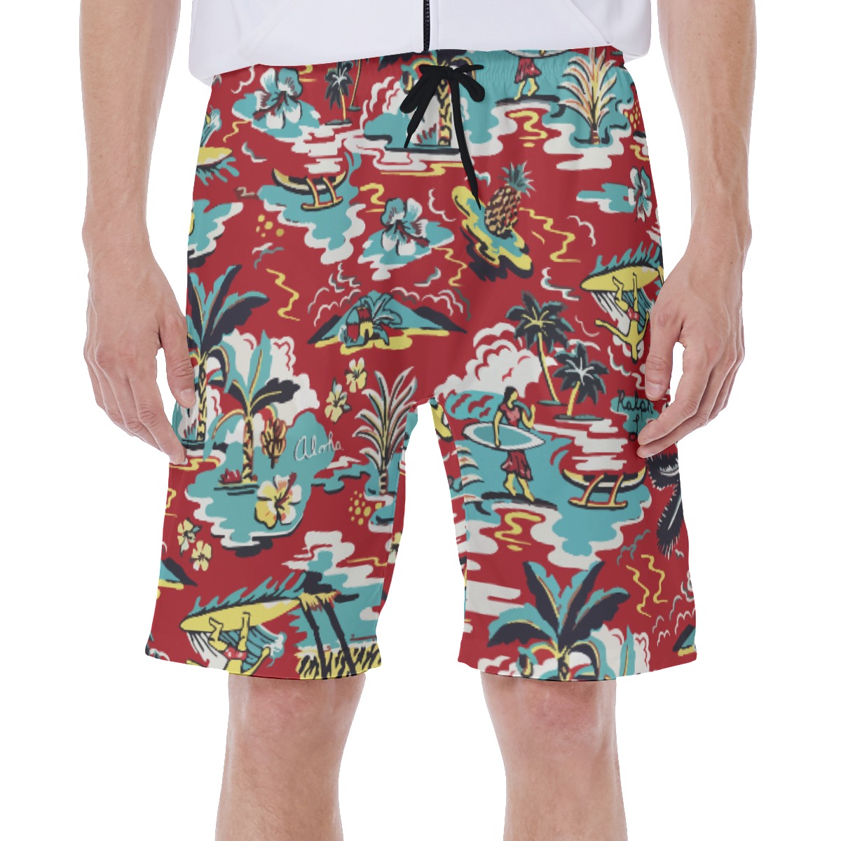 Red Aloha Beach Swim Trunks For Men - variant image 1