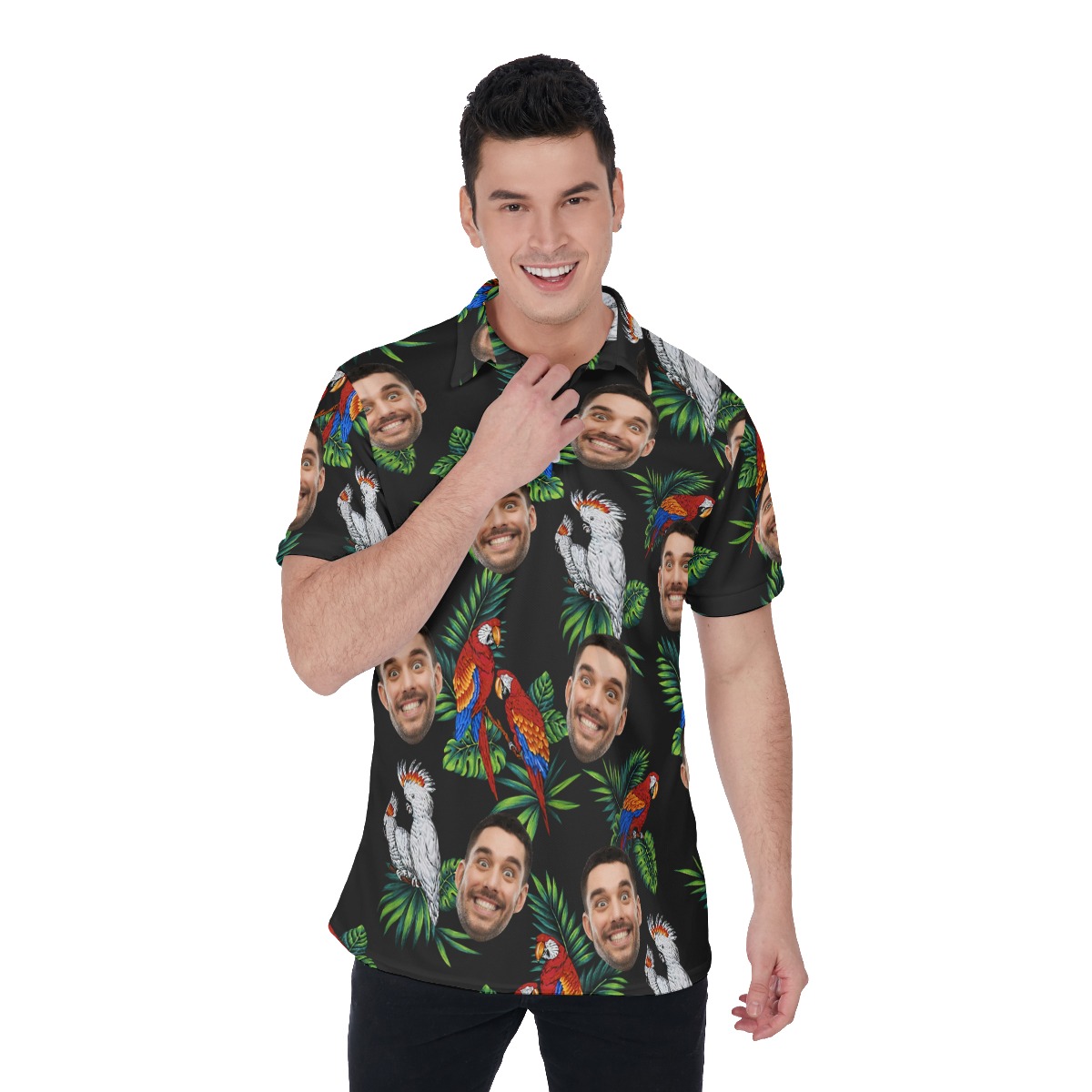 Custom Black Parrot Men's Polo Shirt With Face - variant image 1